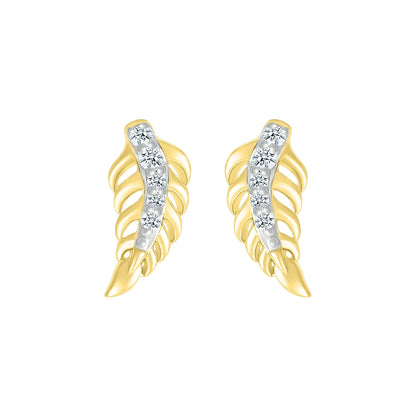 Diamond Accent Petite Leaf Earrings in 10K Yellow Gold front view