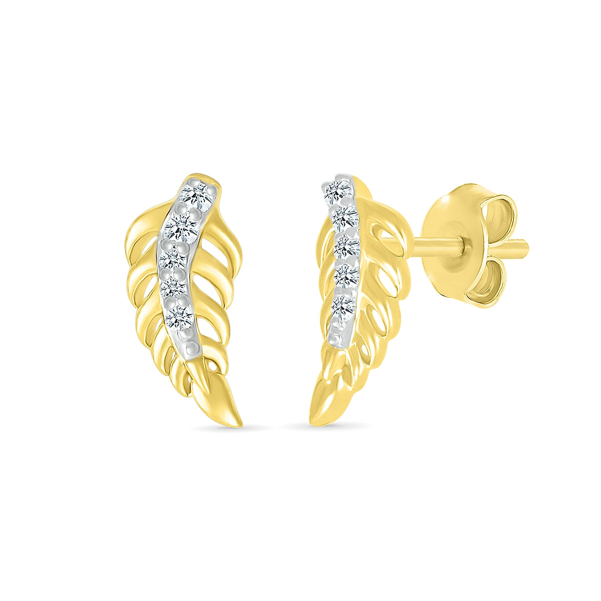 Diamond Accent Petite Leaf Earrings in 10K Yellow Gold