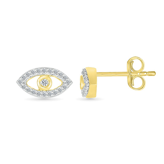 1/10 ct. tw. Diamond Petite Eye of Protection Earrings in 10K Yellow Gold close-up detail