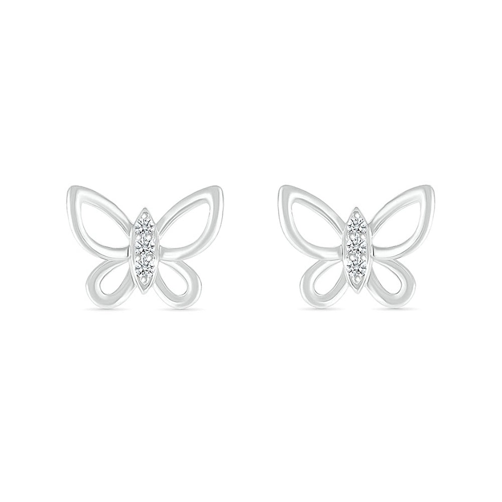 Diamond Accent Open Butterfly Earrings in Sterling Silver front view