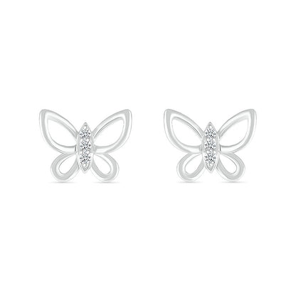 Diamond Accent Open Butterfly Earrings in Sterling Silver front view