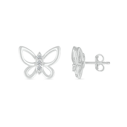 Diamond Accent Open Butterfly Earrings in Sterling Silver close-up detail