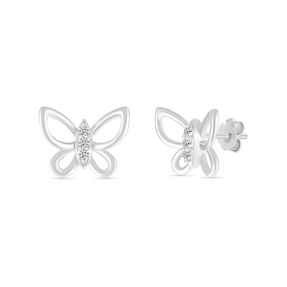 Diamond Accent Open Butterfly Earrings in Sterling Silver
