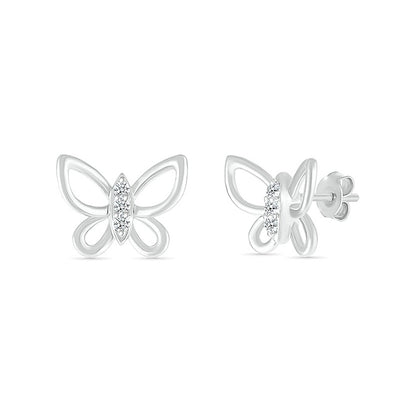 Diamond Accent Open Butterfly Earrings in Sterling Silver