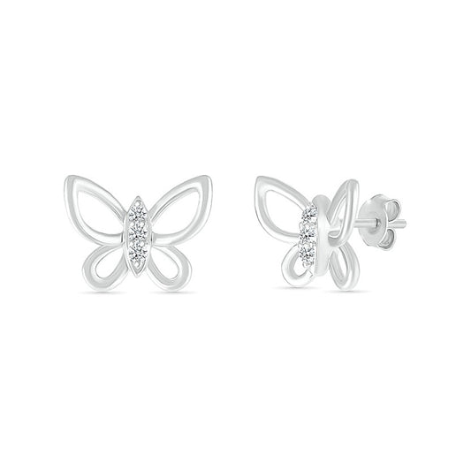 Diamond Accent Open Butterfly Earrings in Sterling Silver