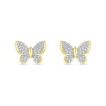 1/4 ct. tw. Diamond Butterfly Earrings in 10K Yellow Gold front view