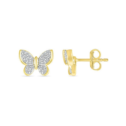 1/4 ct. tw. Diamond Butterfly Earrings in 10K Yellow Gold close-up detail