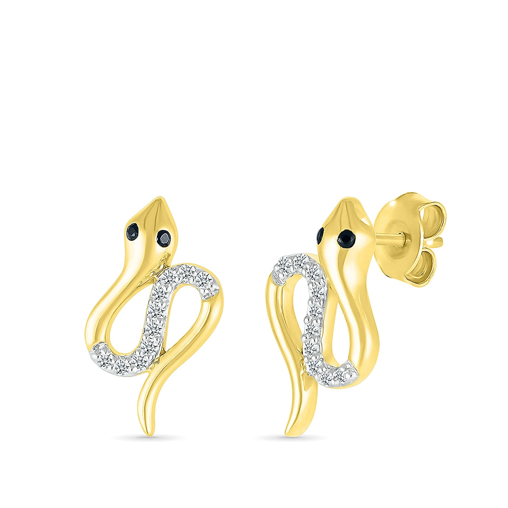 1/10 ct. tw. White & Treated Black Diamond Snake Earrings in 10K Yellow Gold
