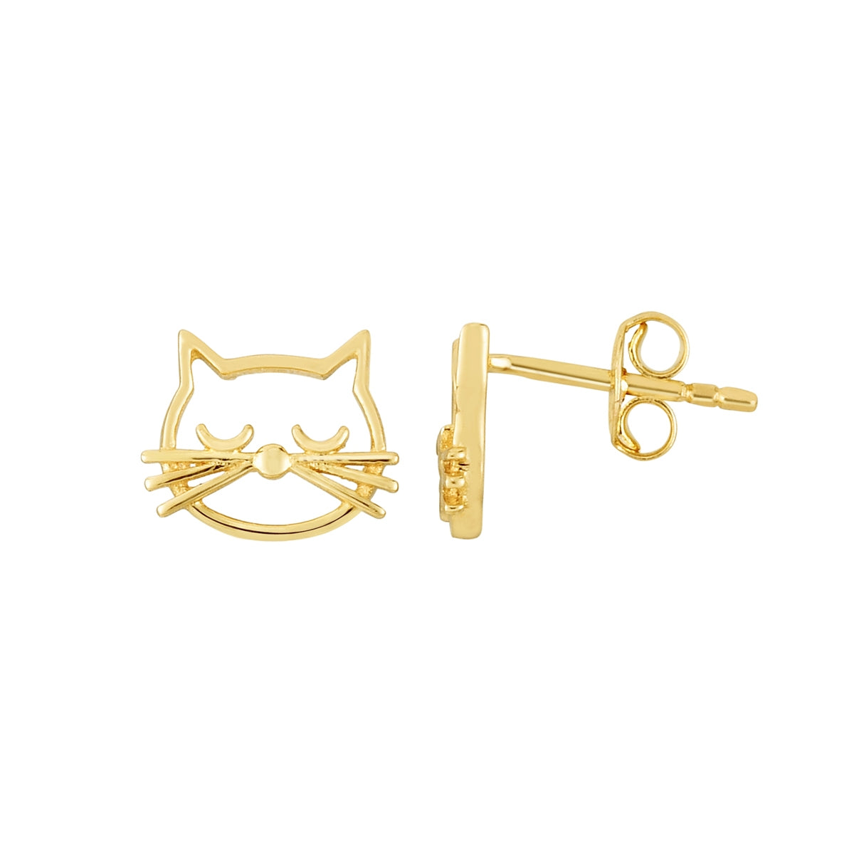 Open Cat Face Earrings in 14K Yellow Gold