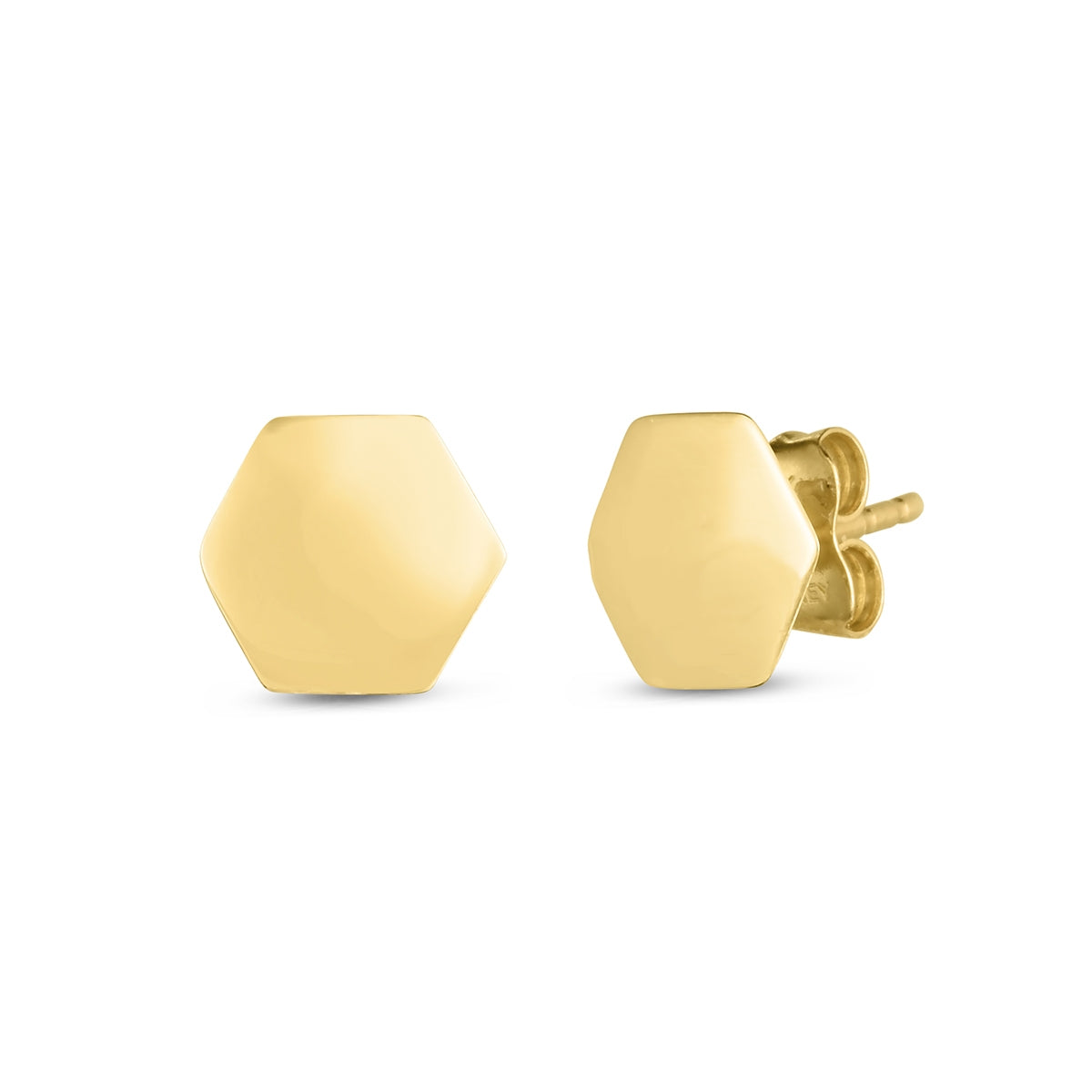 Flat Hexagon Earrings in 14K Yellow Gold front view