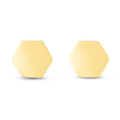 Flat Hexagon Earrings in 14K Yellow Gold