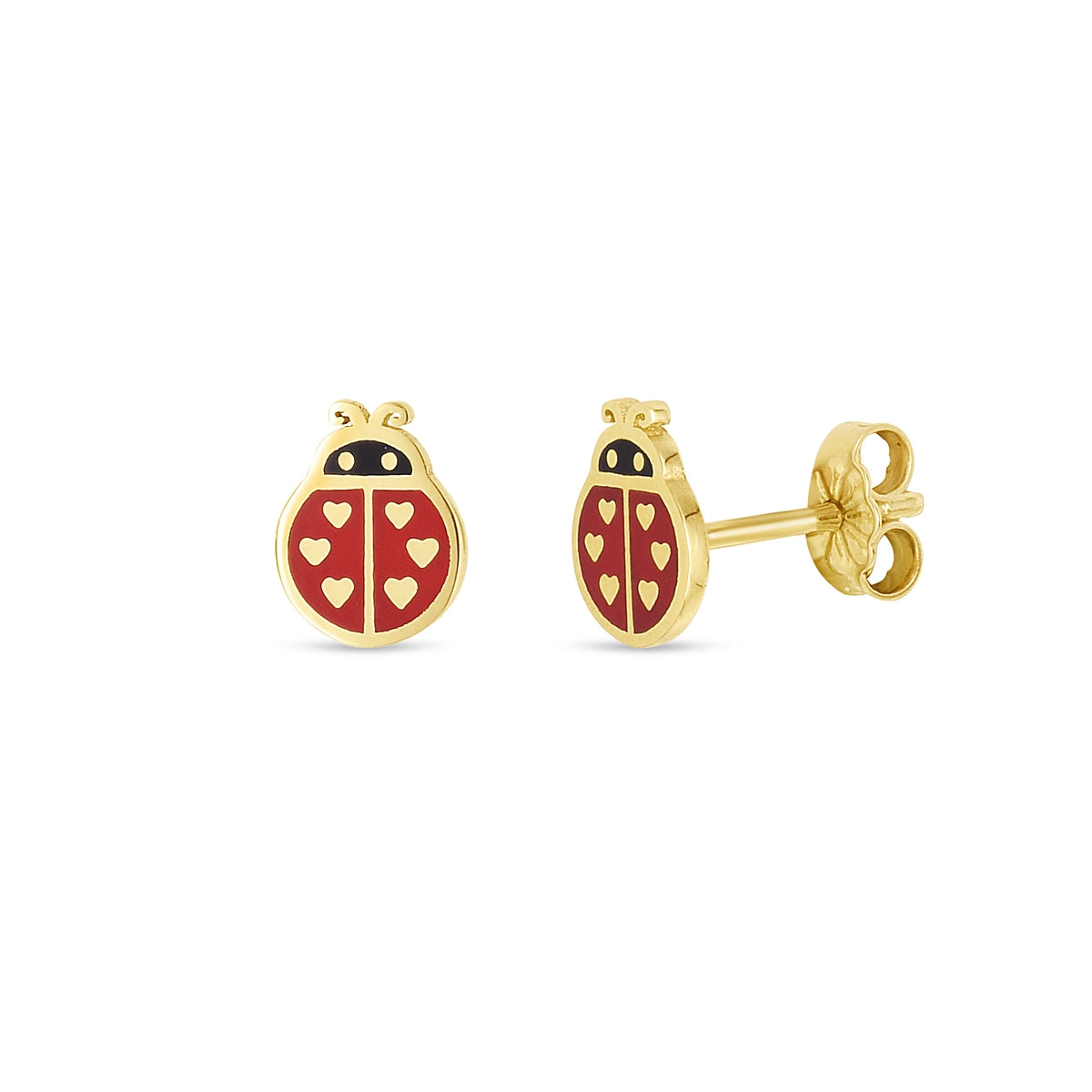 Enamel Ladybug Earrings in 14K Yellow Gold
