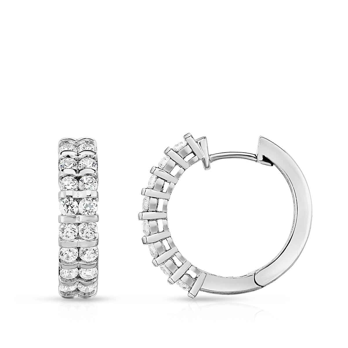 1-1/2 ct. tw. Diamond Double Row Bar Set Hoop Earrings in 14K White Gold