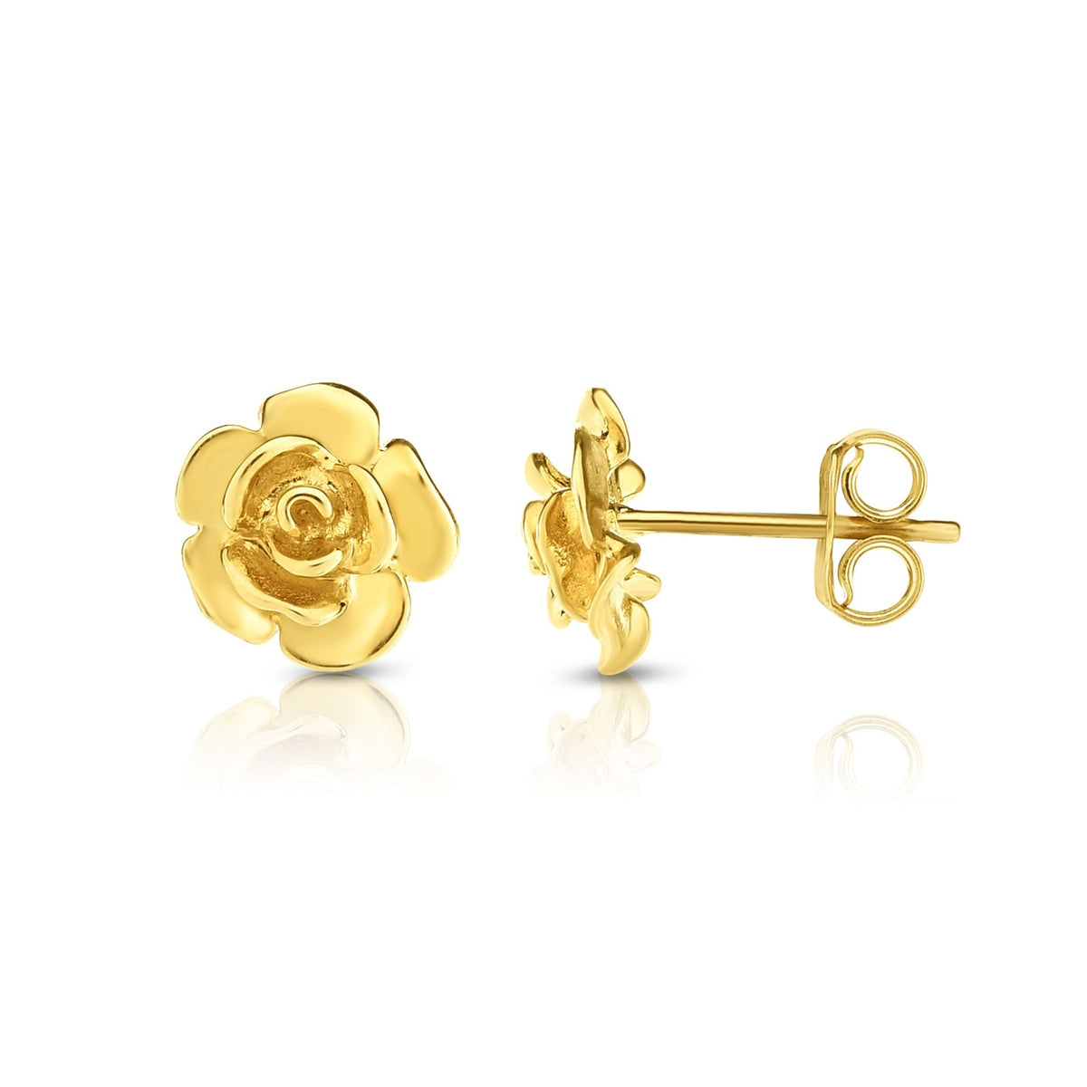 Rose Flower Earrings in 14K Yellow Gold