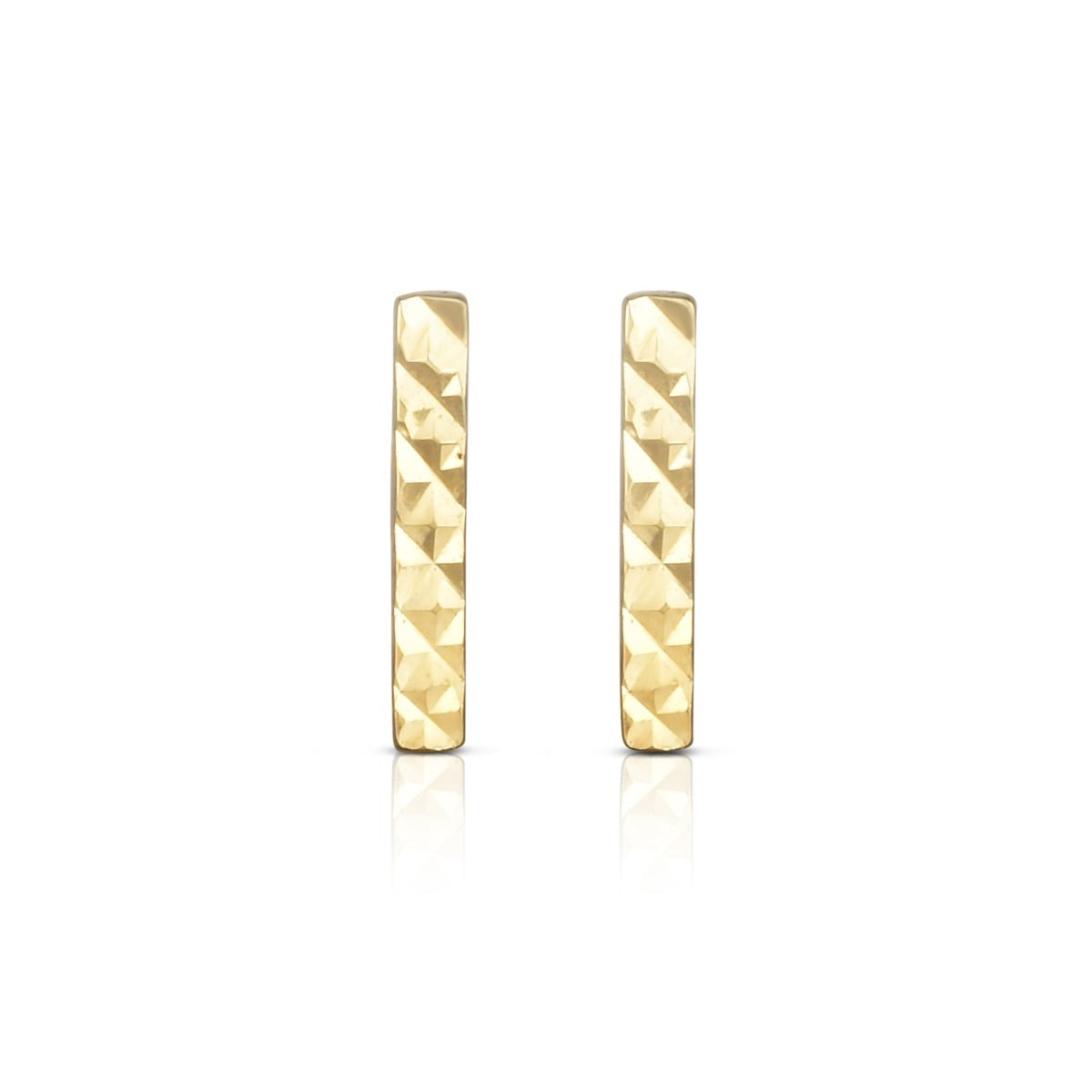 Textured Bar Earrings in 14K Yellow Gold front view