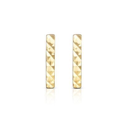 Textured Bar Earrings in 14K Yellow Gold front view