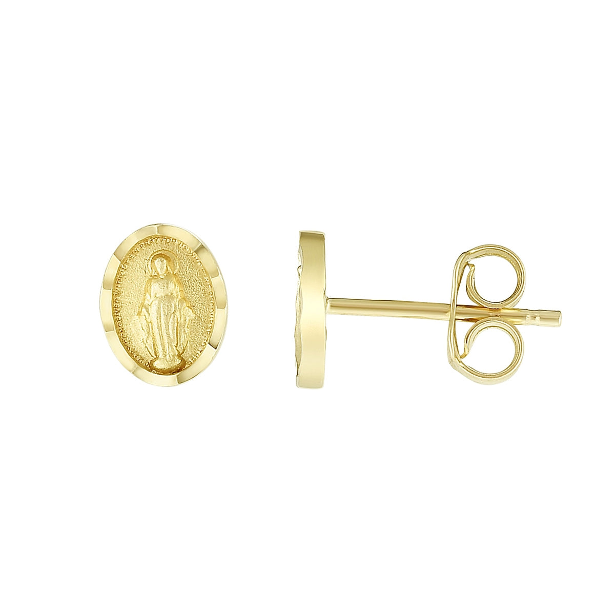 Oval Virgin Mary Earrings in 14K Yellow Gold
