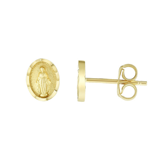 Oval Virgin Mary Earrings in 14K Yellow Gold