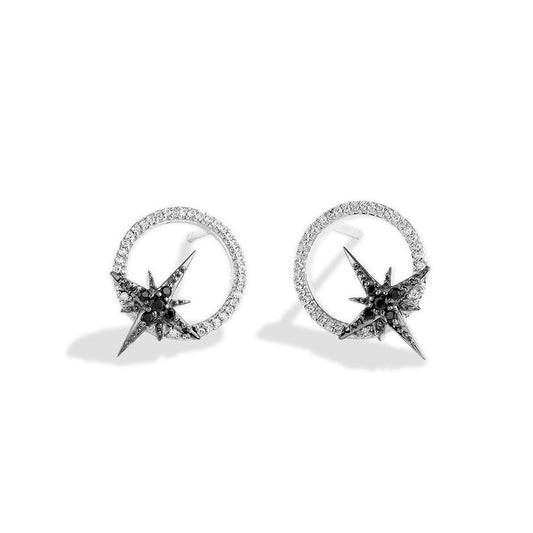 Star Wars Guardians of Light 1/6 ct. tw. White & Treated Black Diamond Circle & Star Earrings in Sterling Silver
