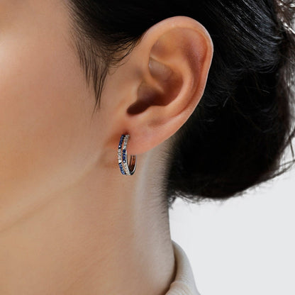 Star Wars R2 Series Sapphire & 1/4 ct. tw. Diamond Hoop Earrings with Black Rhodium Plating in Sterling Silver front view