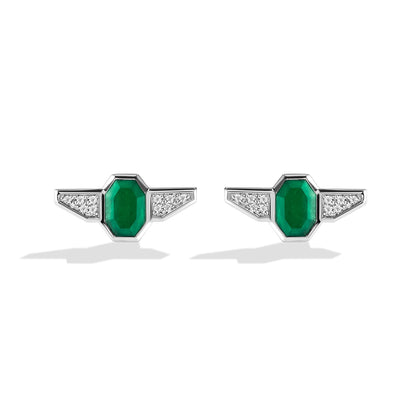 Star Wars The Jedi Master Green Agate & 1/10 ct. tw. Diamond Earrings in Sterling Silver front view