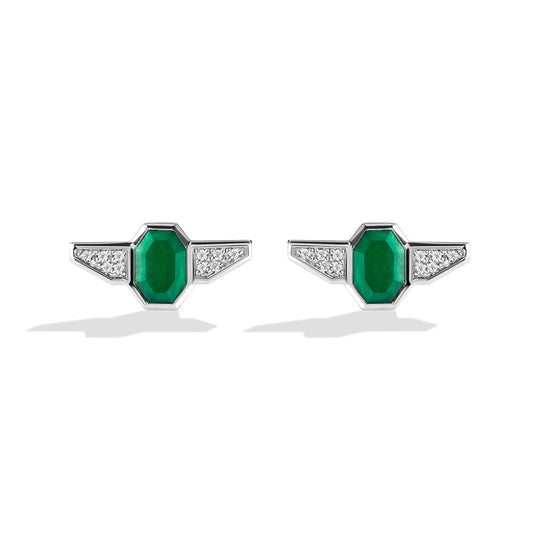 Star Wars The Jedi Master Green Agate & 1/10 ct. tw. Diamond Earrings in Sterling Silver front view