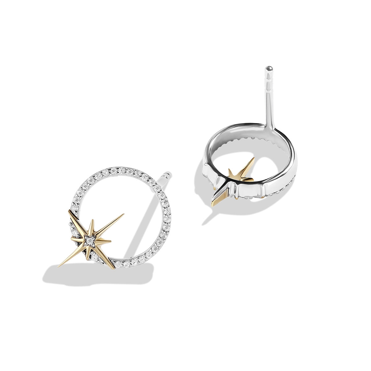 Star Wars Guardians of Light 1/10 ct. tw. Diamond Circle & Star Earrings in Sterling Silver & 10K Yellow Gold front view