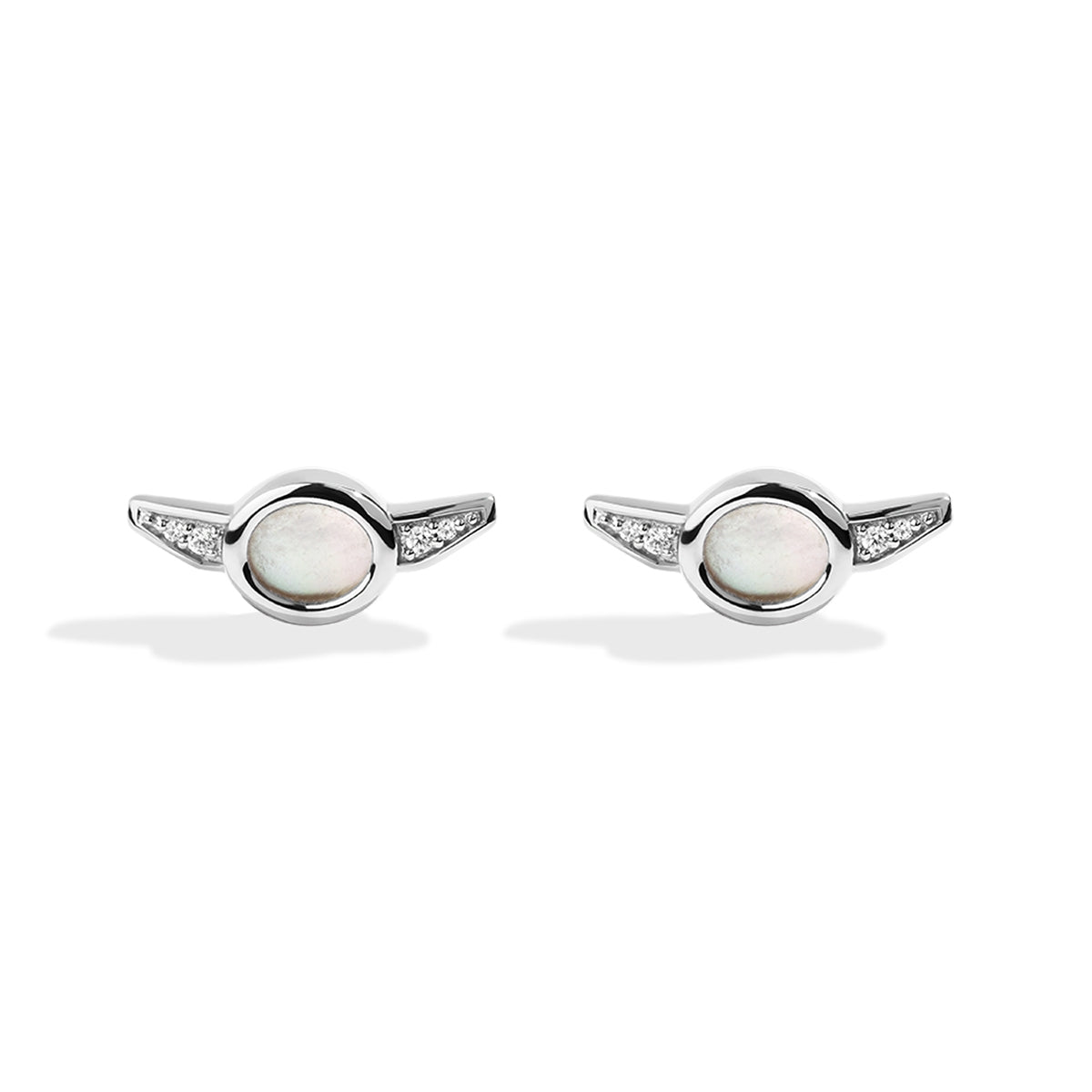 Star Wars Grogu Mother of Pearl & Diamond Accent Earrings in Sterling Silver front view