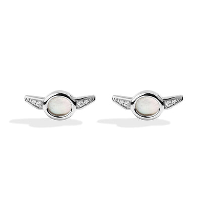 Star Wars Grogu Mother of Pearl & Diamond Accent Earrings in Sterling Silver front view