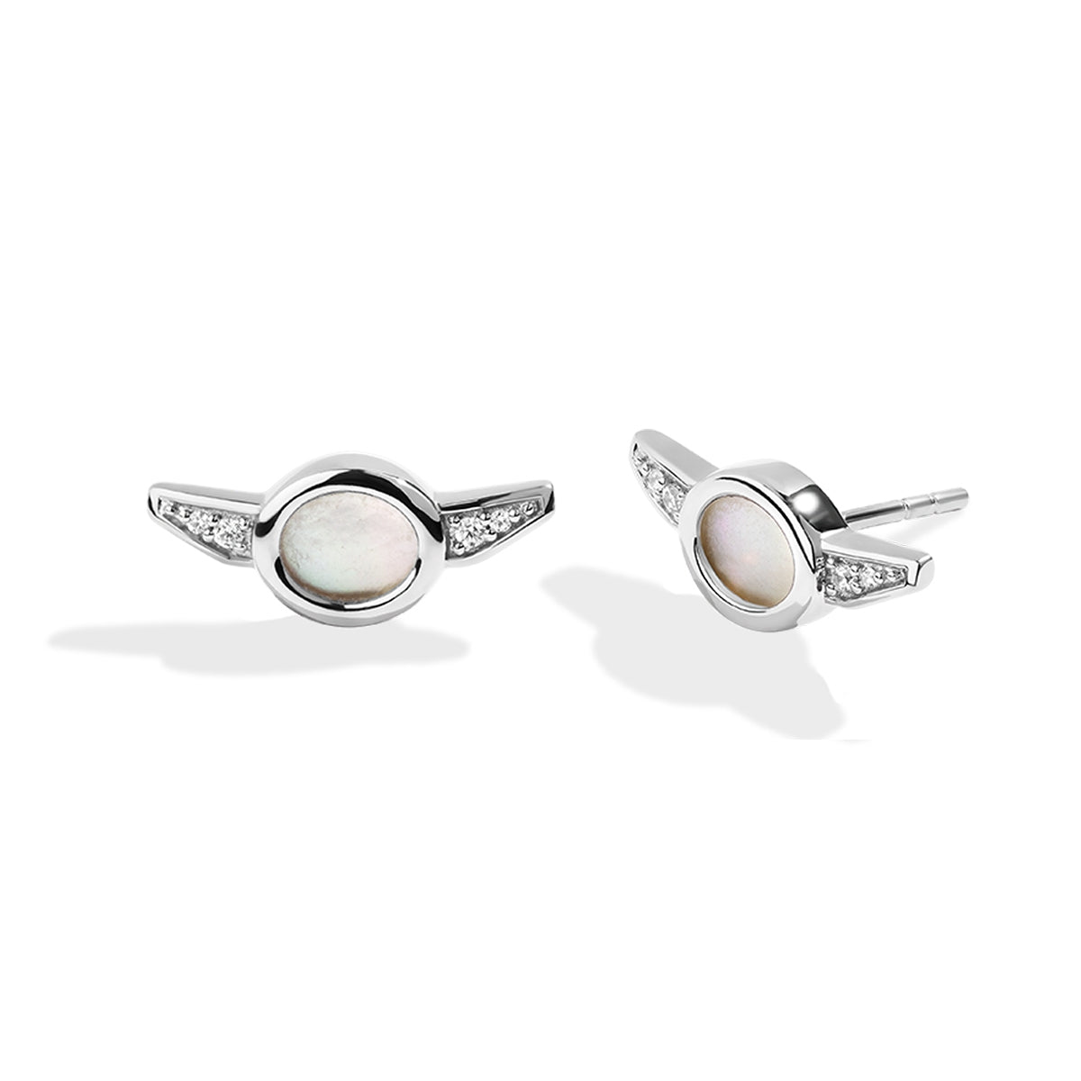 Star Wars Grogu Mother of Pearl & Diamond Accent Earrings in Sterling Silver