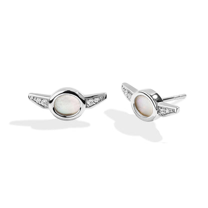 Star Wars Grogu Mother of Pearl & Diamond Accent Earrings in Sterling Silver