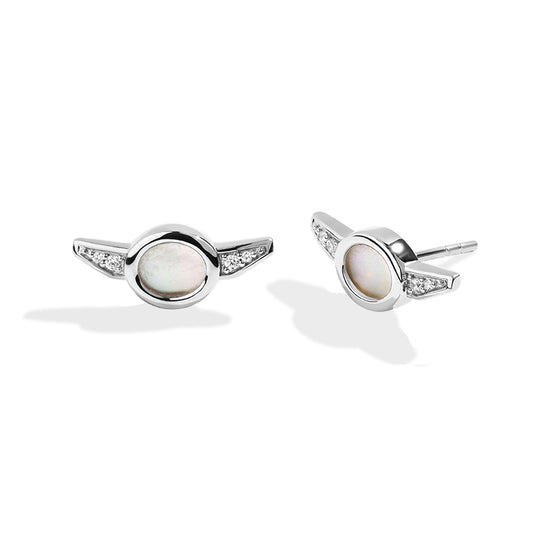 Star Wars Grogu Mother of Pearl & Diamond Accent Earrings in Sterling Silver