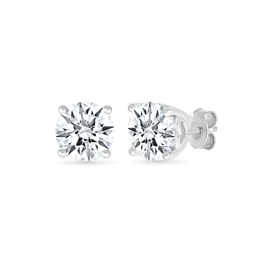 8mm Created Round White Sapphire Solitaire Earrings in Sterling Silver