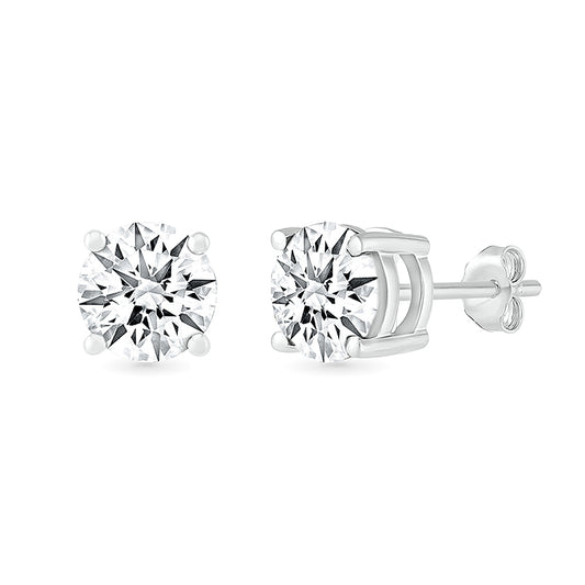 7.5mm Created Round White Sapphire Solitaire Earrings in Sterling Silver
