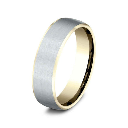 Benchmark Men's 6.5mm Contrast Edge Satin Finish Wedding Ring in 14K Yellow and White Gold