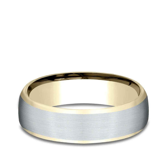 Benchmark Men's 6.5mm Contrast Edge Satin Finish Wedding Ring in 14K Yellow and White Gold