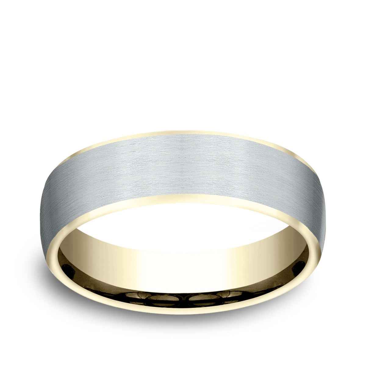 Benchmark Men's 6.5mm Contrast Edge Satin Finish Wedding Ring in 14K Yellow and White Gold