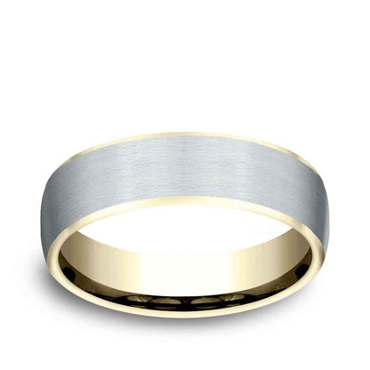 Benchmark Men's 6.5mm Contrast Edge Satin Finish Wedding Ring in 14K Yellow and White Gold