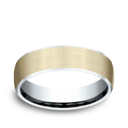 Benchmark Men's 6.5mm Contrast Edge Satin Finish Wedding Ring in 14K White & Yellow Gold