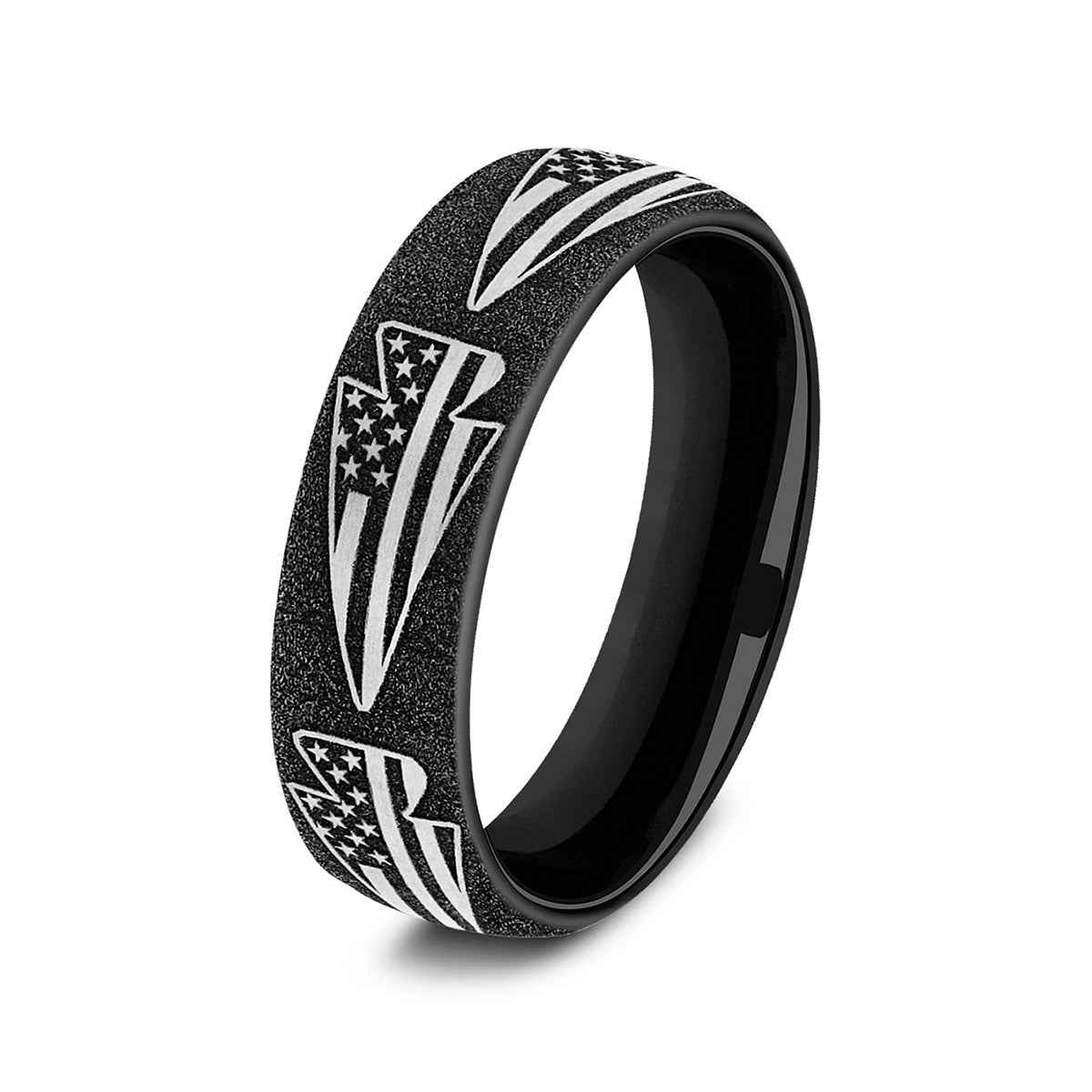Benchmark Men's 6.5mm American Flag Arrowhead Design Wedding Ring in Grey & Black Titanium