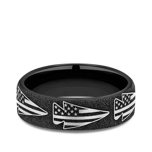 Benchmark Men's 6.5mm American Flag Arrowhead Design Wedding Ring in Grey & Black Titanium
