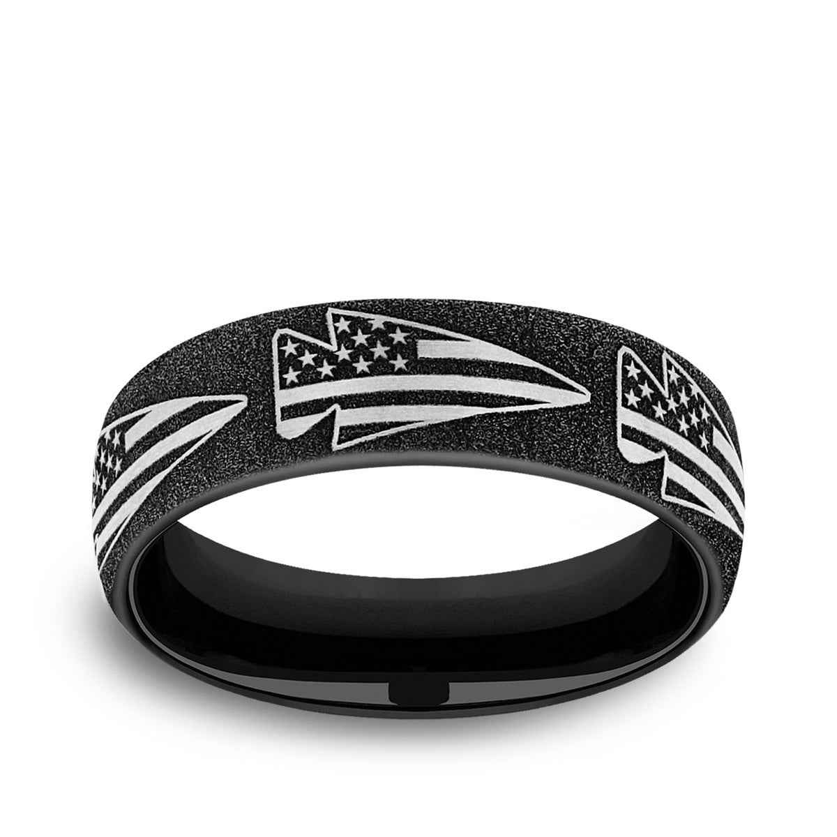 Benchmark Men's 6.5mm American Flag Arrowhead Design Wedding Ring in Grey & Black Titanium