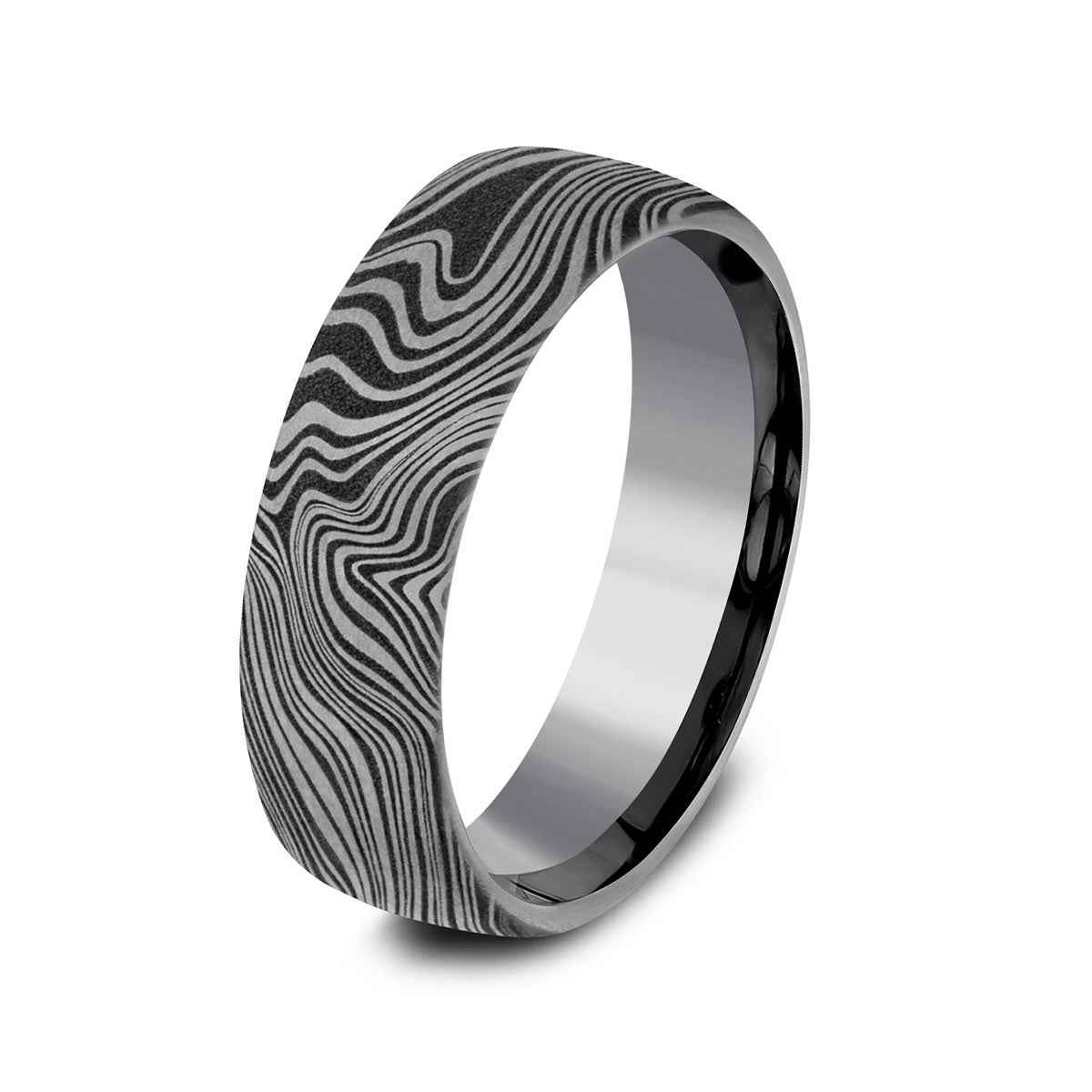 Benchmark Men's 6.5mm Damascus Design Wedding Ring in Grey Tantalum