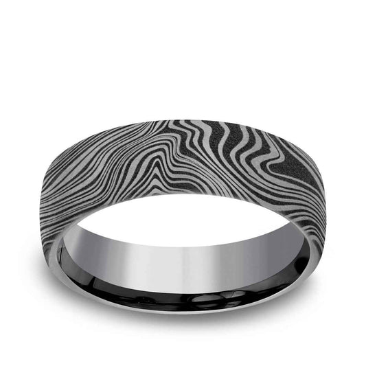 Benchmark Men's 6.5mm Damascus Design Wedding Ring in Grey Tantalum