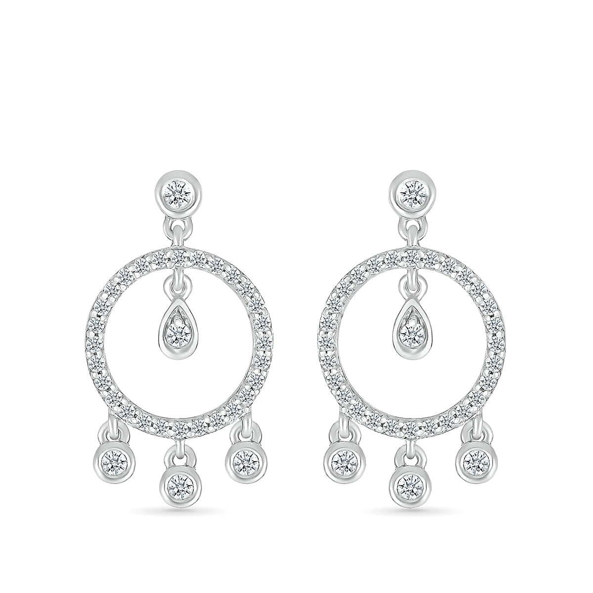 1/3 ct. tw. Diamond Circle Dangle Earrings in 10K White Gold front view