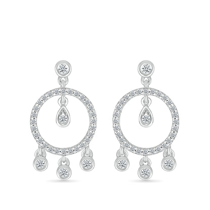 1/3 ct. tw. Diamond Circle Dangle Earrings in 10K White Gold front view