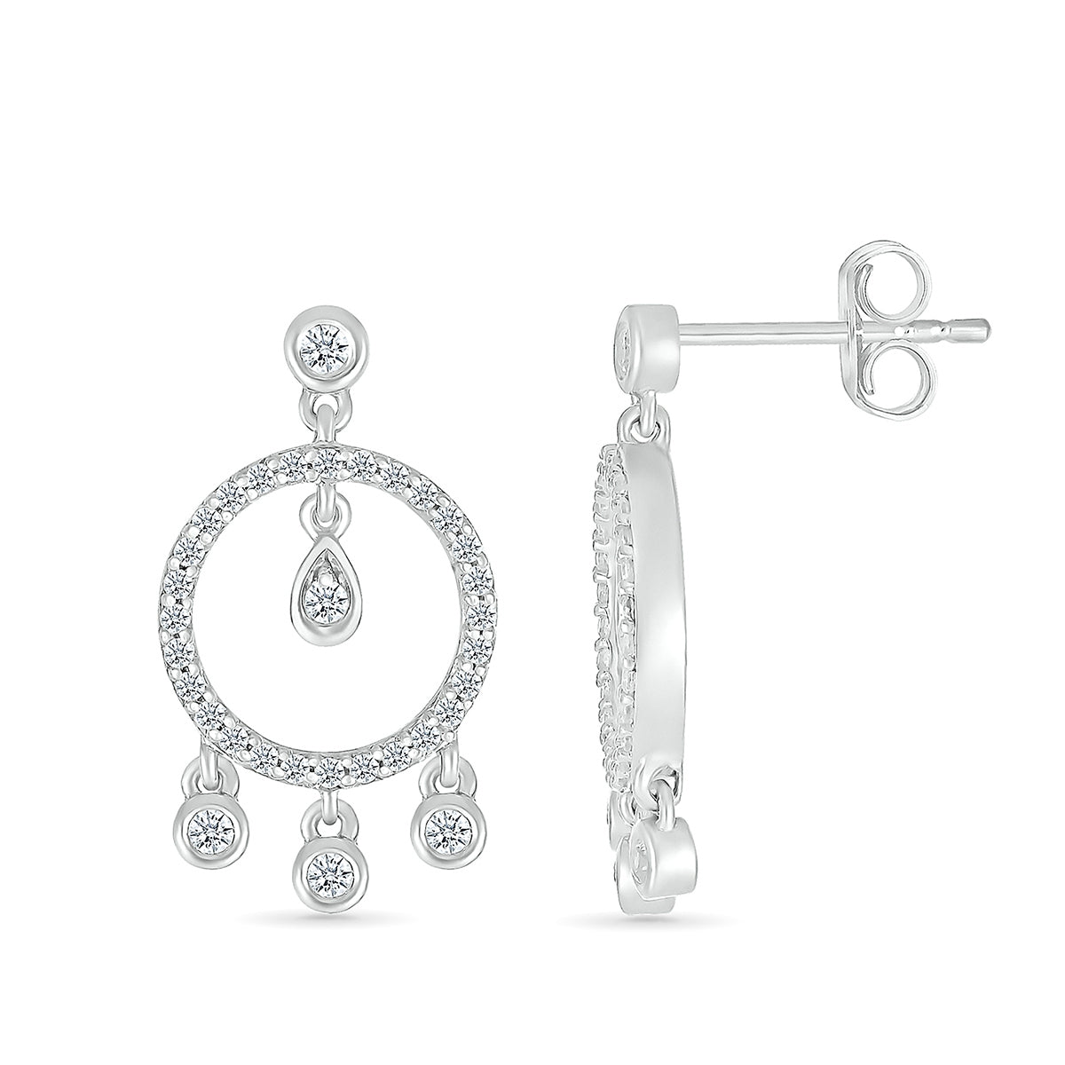 1/3 ct. tw. Diamond Circle Dangle Earrings in 10K White Gold close-up detail