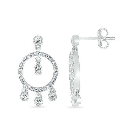 1/3 ct. tw. Diamond Circle Dangle Earrings in 10K White Gold close-up detail