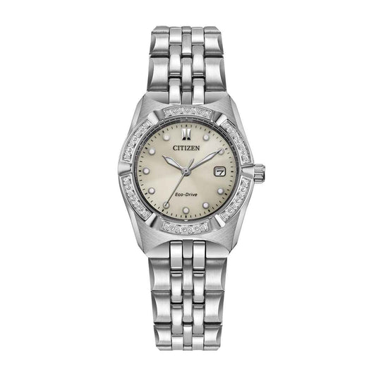 Citizen Ladies' Corso Diamond Eco-Drive Stainless Steel Watch with Taupe Dial