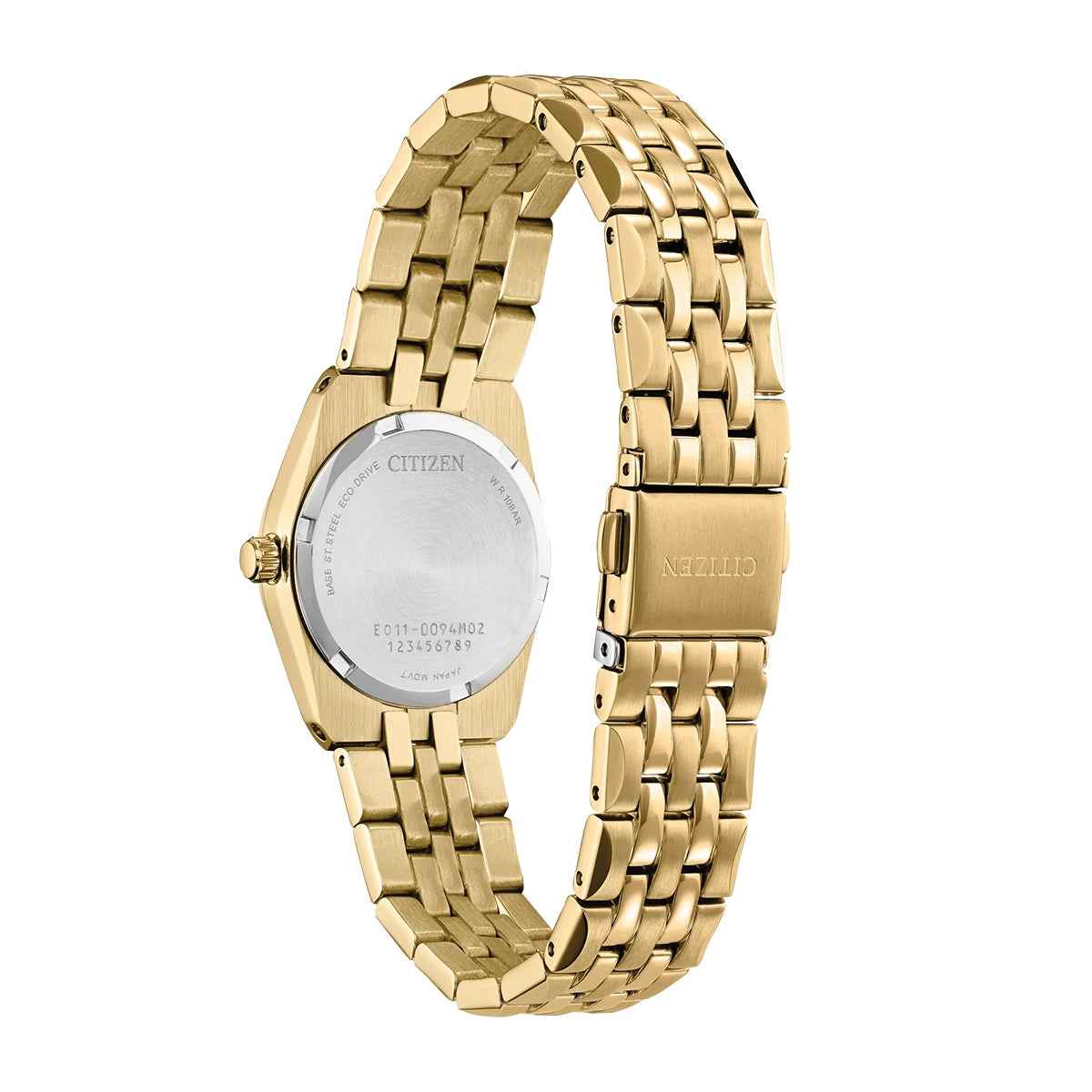 Citizen Ladies' Corso Diamond Eco-Drive Gold-Tone Stainless Steel Watch with Black Dial front view
